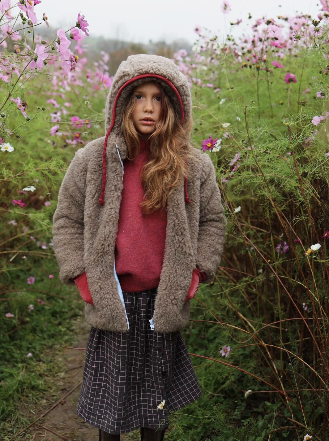 Baby-/Kinderjacke aus Teddywolle - Melange Brown
