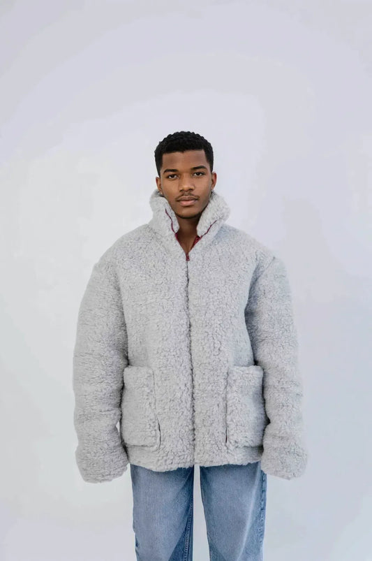 Men's Oversized Wool Jacket - White - MellowConceptStore