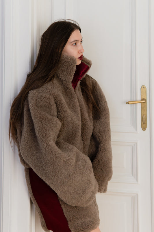 Woolen Women's Short Jacket Dark Grey