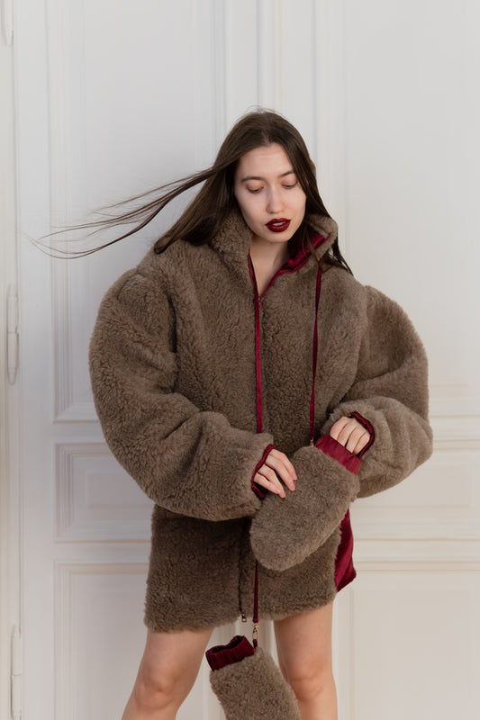 Woolen Women's Short Jacket Dark Grey