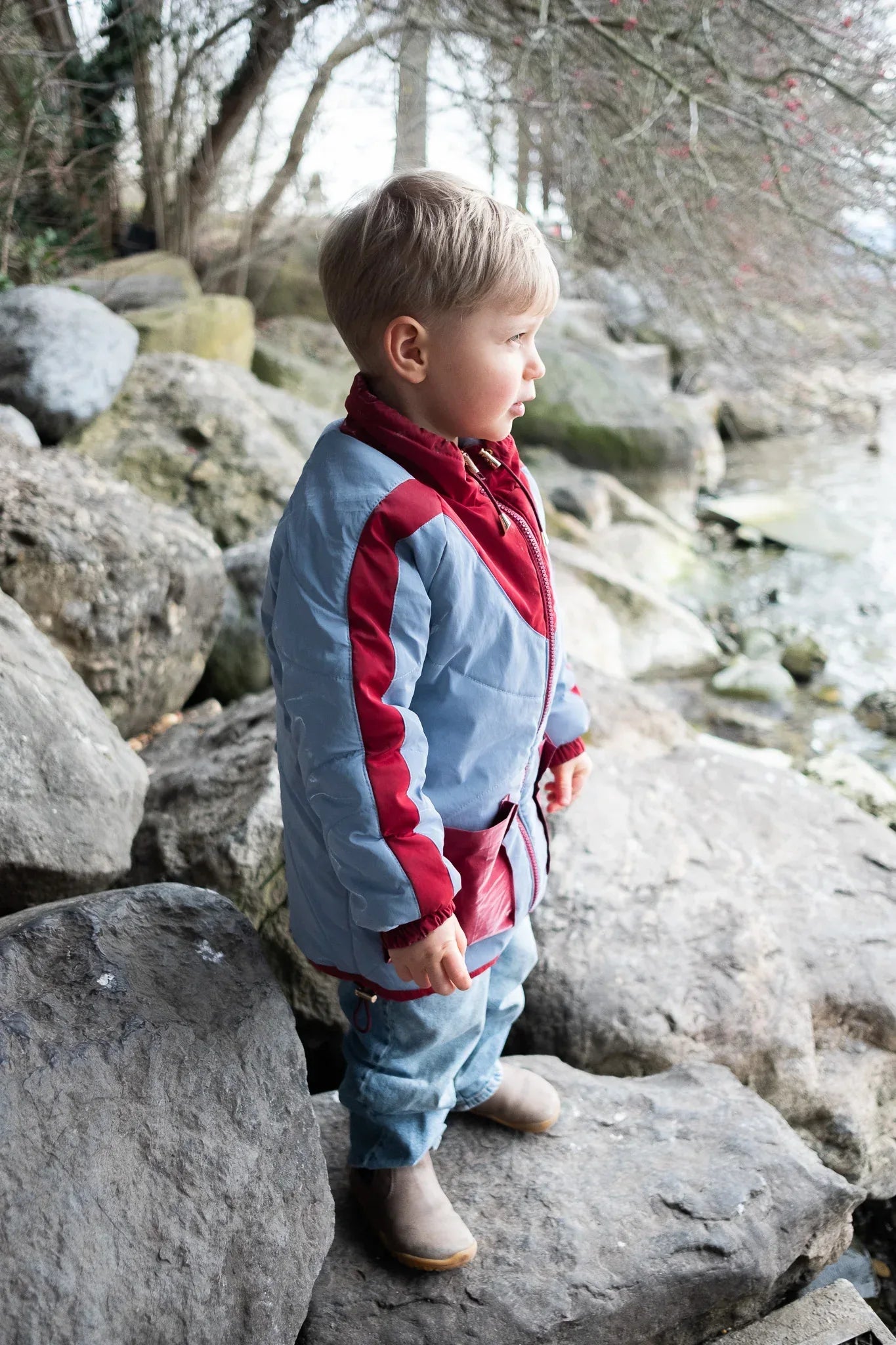 Kid's Wool Puff Jacket - Blue - Natural, Non-Toxic & Insulated with 100% Wool - MellowConceptStore