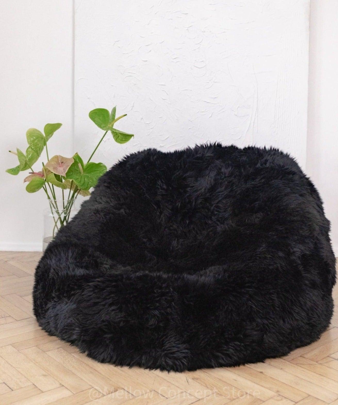 Natural Sheepskin Beanbag Black