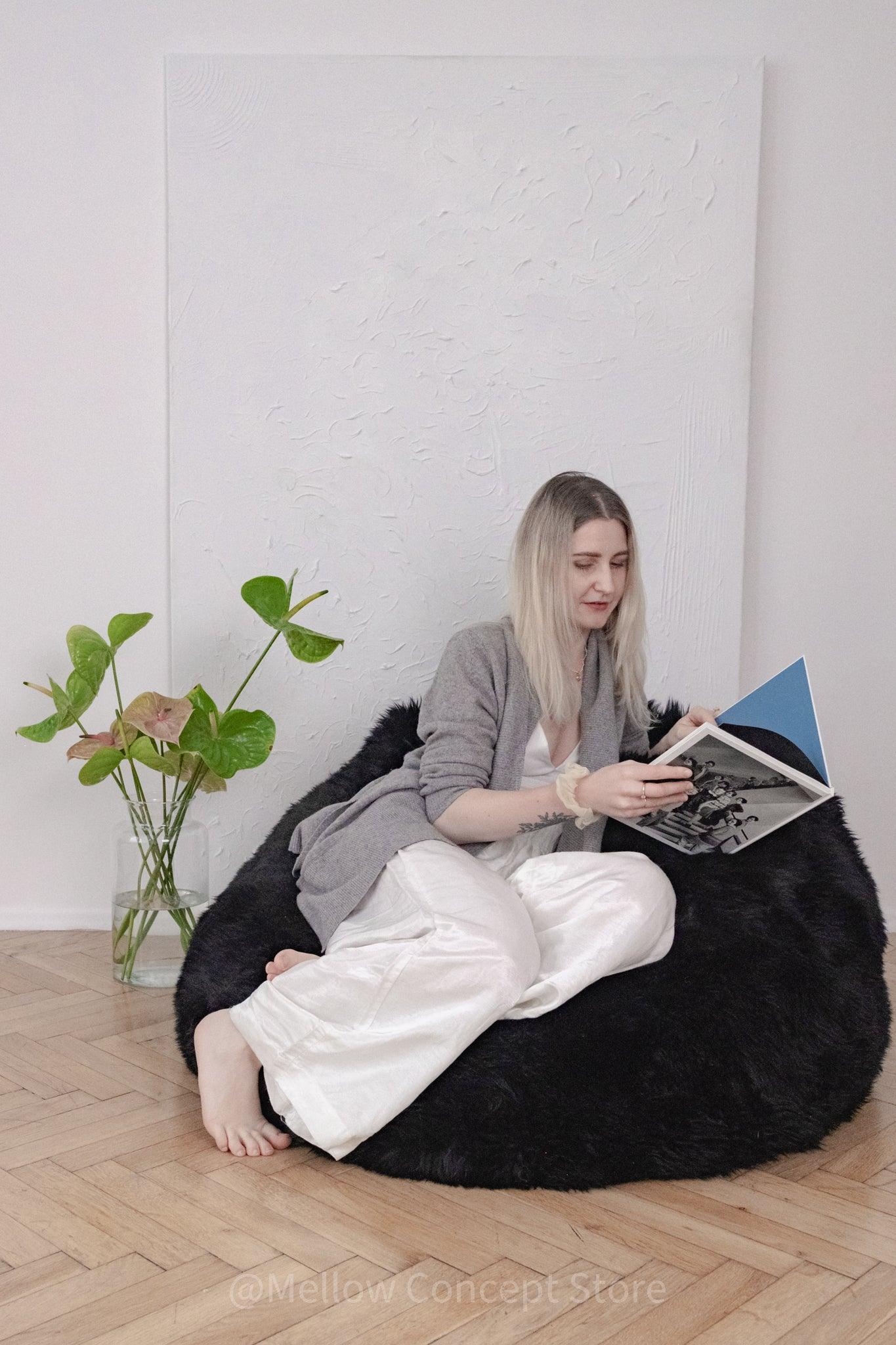 Natural Sheepskin Beanbag Black