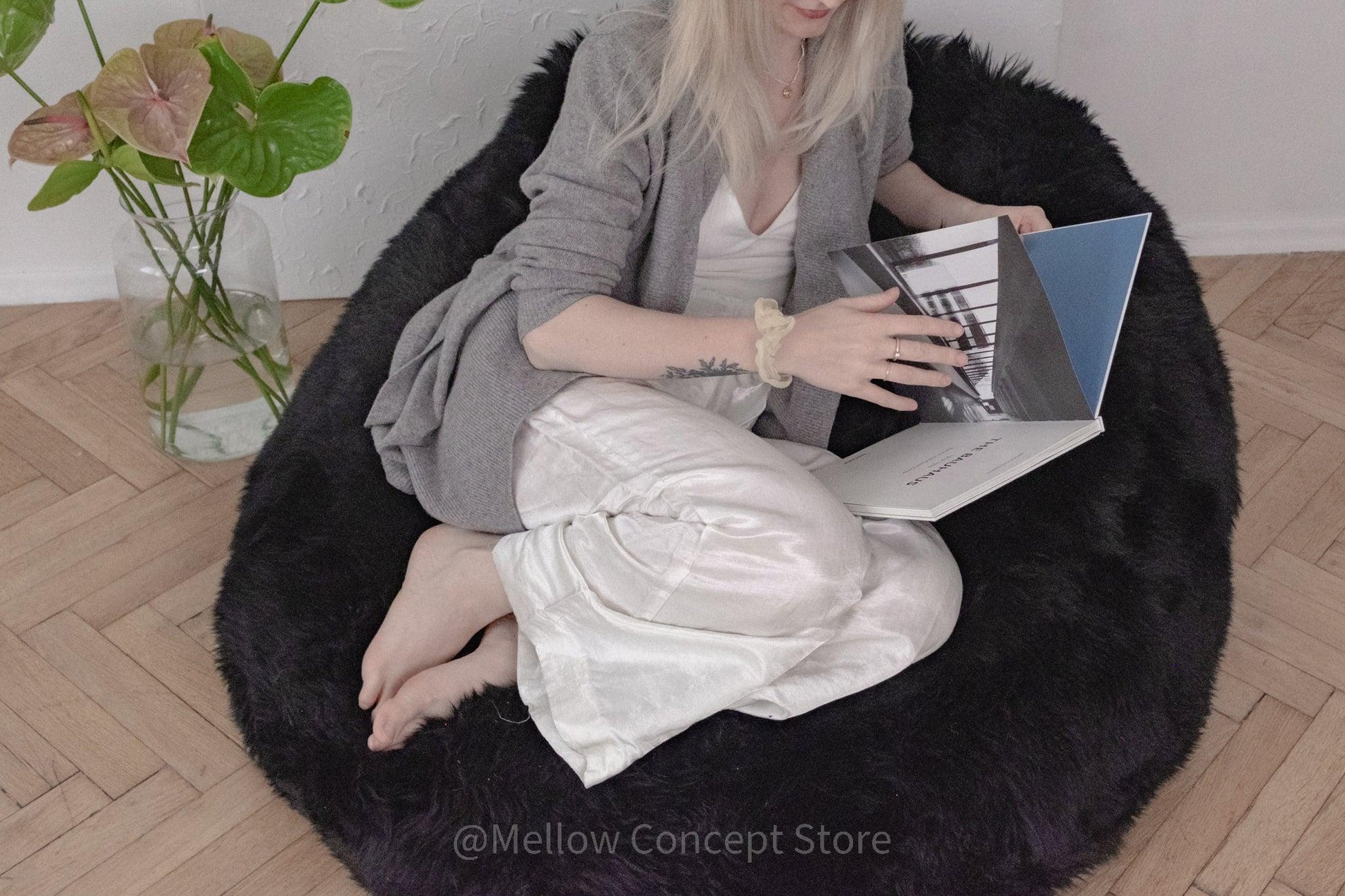 Natural Sheepskin Beanbag Black