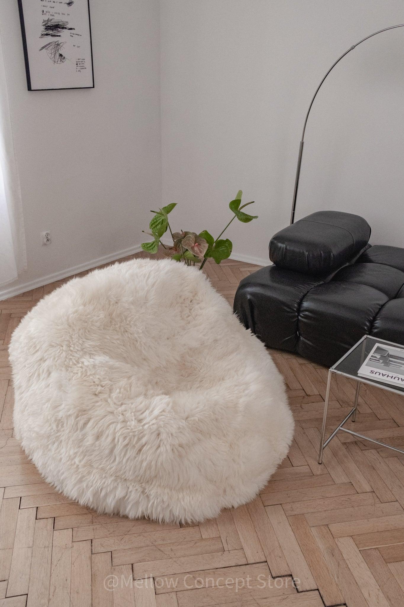 Natural Sheepskin Beanbag - White - MellowConceptStore