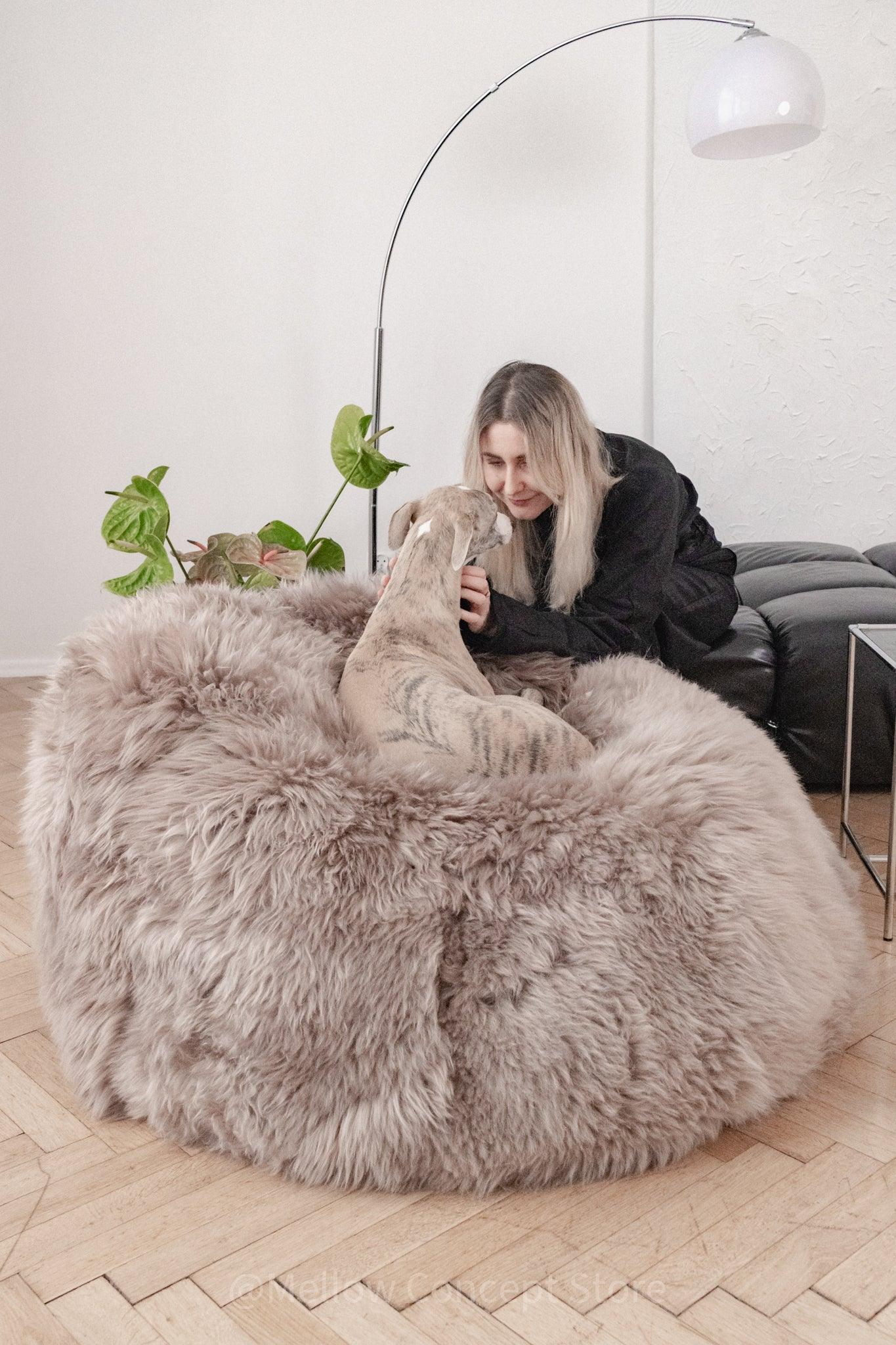 Natural Sheepskin Beanbag Greige
