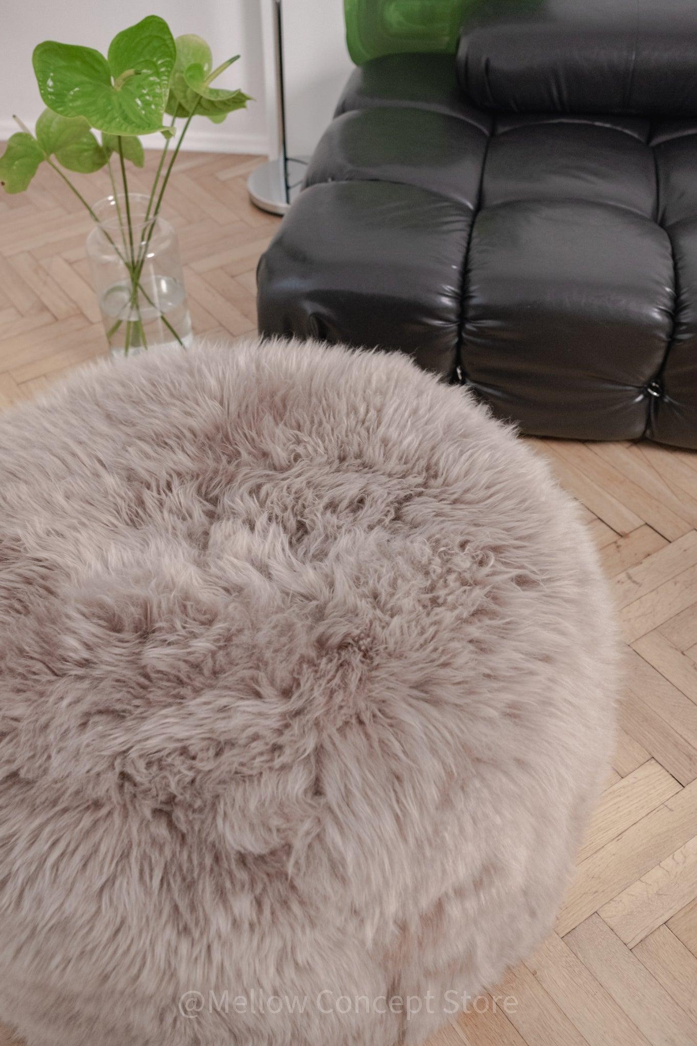 Natural Sheepskin Pouf / Ottoman Greige