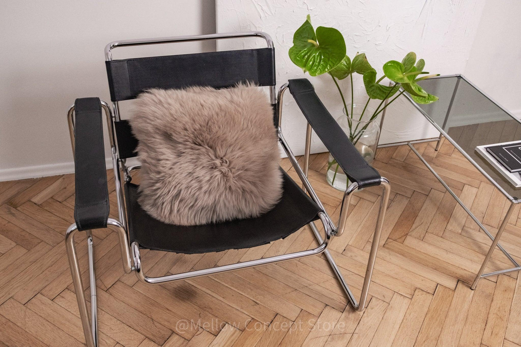 Square Natural Sheepskin Pillow - Greige - MellowConceptStore