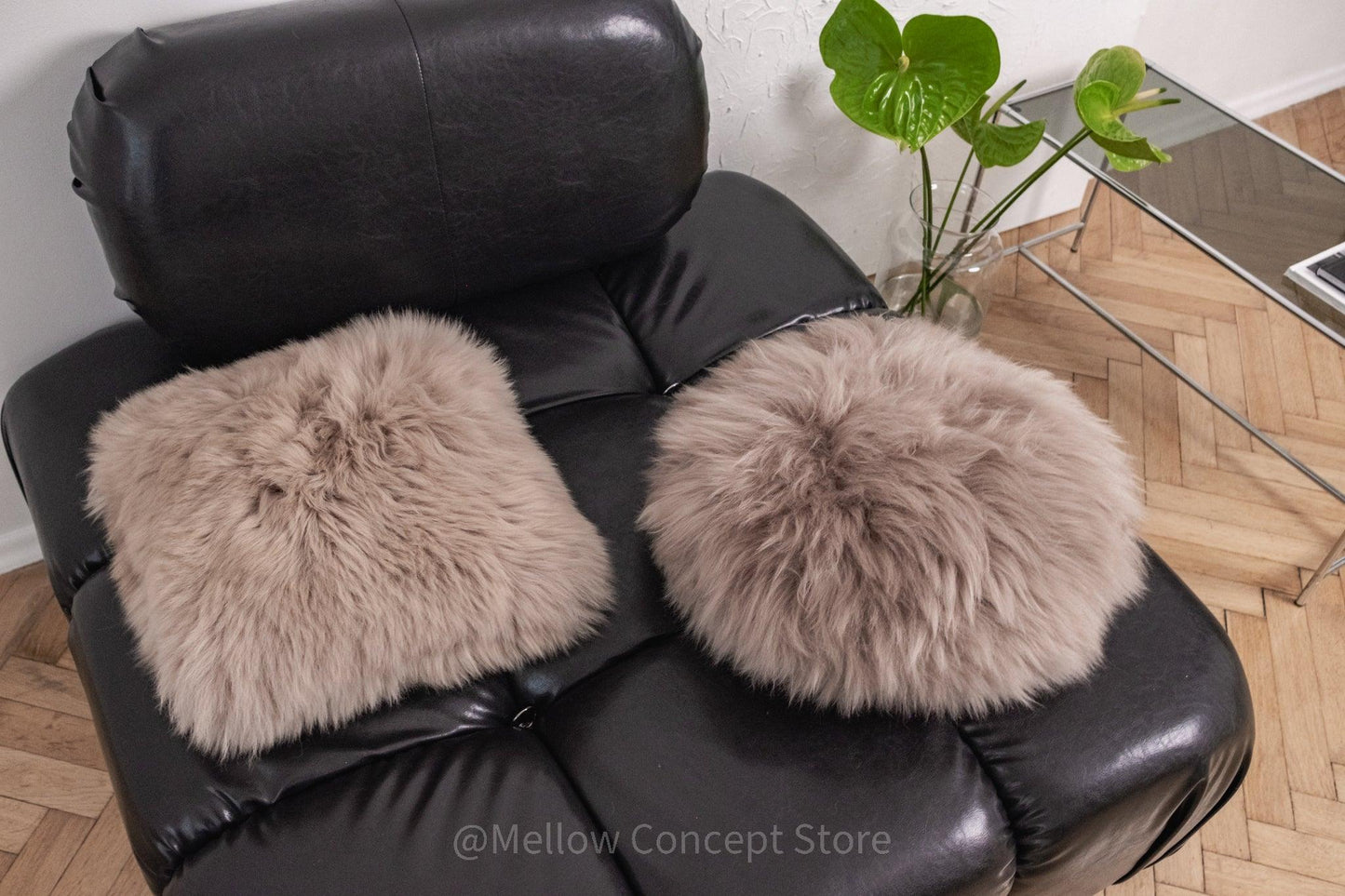 Square Natural Sheepskin Pillow - Greige - MellowConceptStore