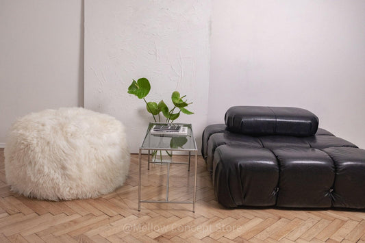 Natural Sheepskin Pouf / Ottoman - White - MellowConceptStore