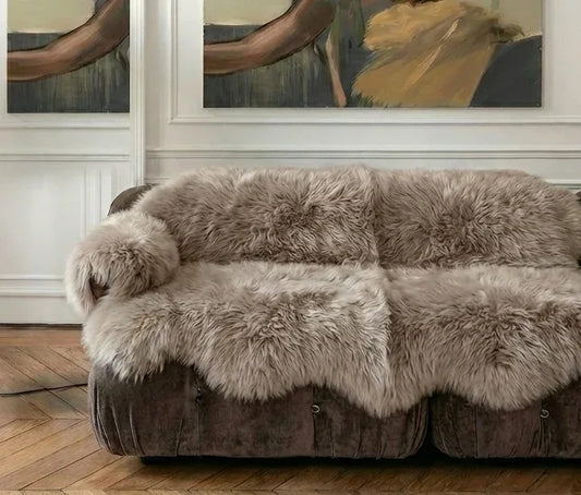 Genuine Beige Sheepskin Couch Cover for Dogs — Natural Sofa Protector (Plastic-Free) - MellowConceptStore