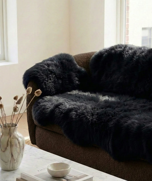 Genuine Black Sheepskin Couch Cover for Dogs — Natural Sofa Protector (Plastic-Free) - MellowConceptStore