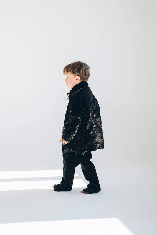 Kid's Wool Puff Jacket - Black - Natural, Non-Toxic & Insulated with 100% Wool - MellowConceptStore