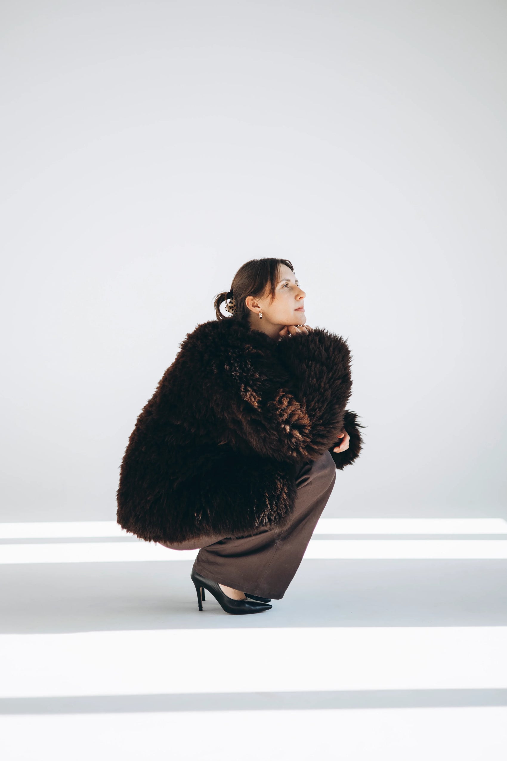 Sheepskin Fur / Coat with Burgundy Silk Lining - Brown - MellowConceptStore