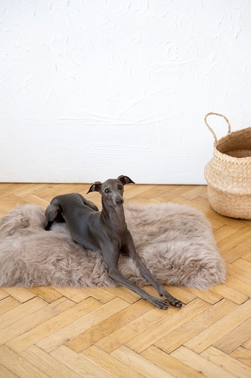 Square or Rectangular Natural Sheepskin Pet Mat Greige