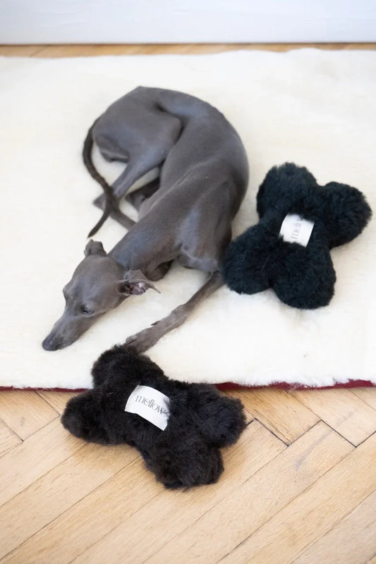 Natural Sheepskin Dog Toy - Bone - Black - MellowConceptStore