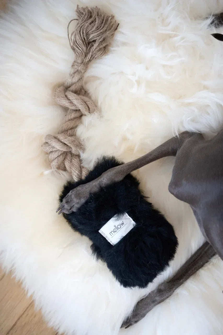 Natural Sheepskin Dog Tug Toy - Black - MellowConceptStore