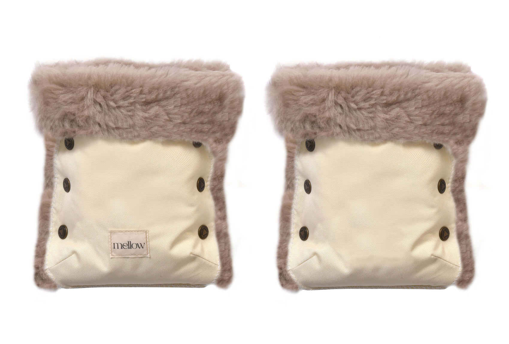 Wasserdichte Kinderwagen-Handwärmer aus natürlichem Schaffell – Weiß und Beige