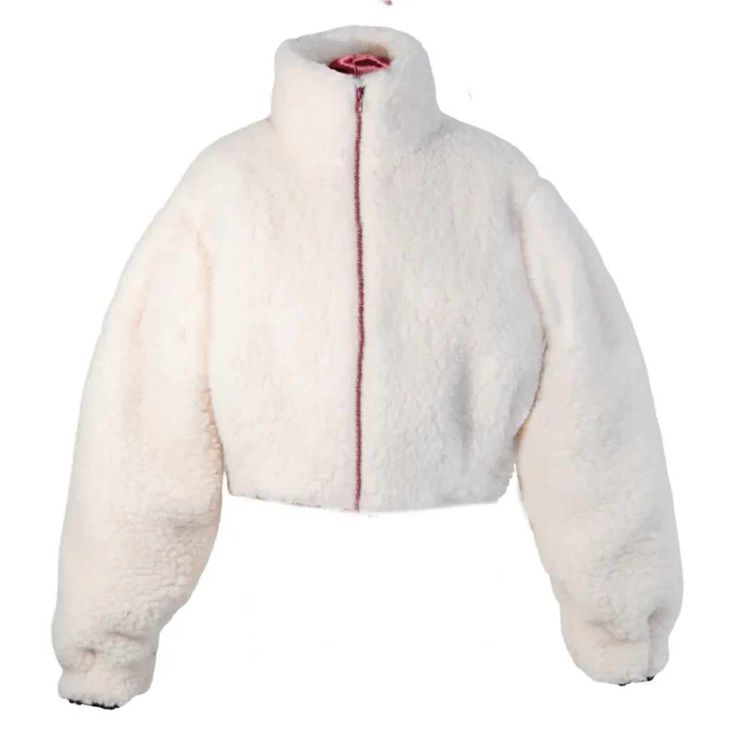 Woolen Women's Short Jacket - White - MellowConceptStore