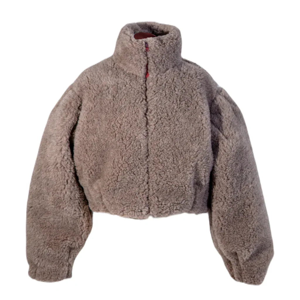 Woolen Women's Short Jacket - Beige - MellowConceptStore