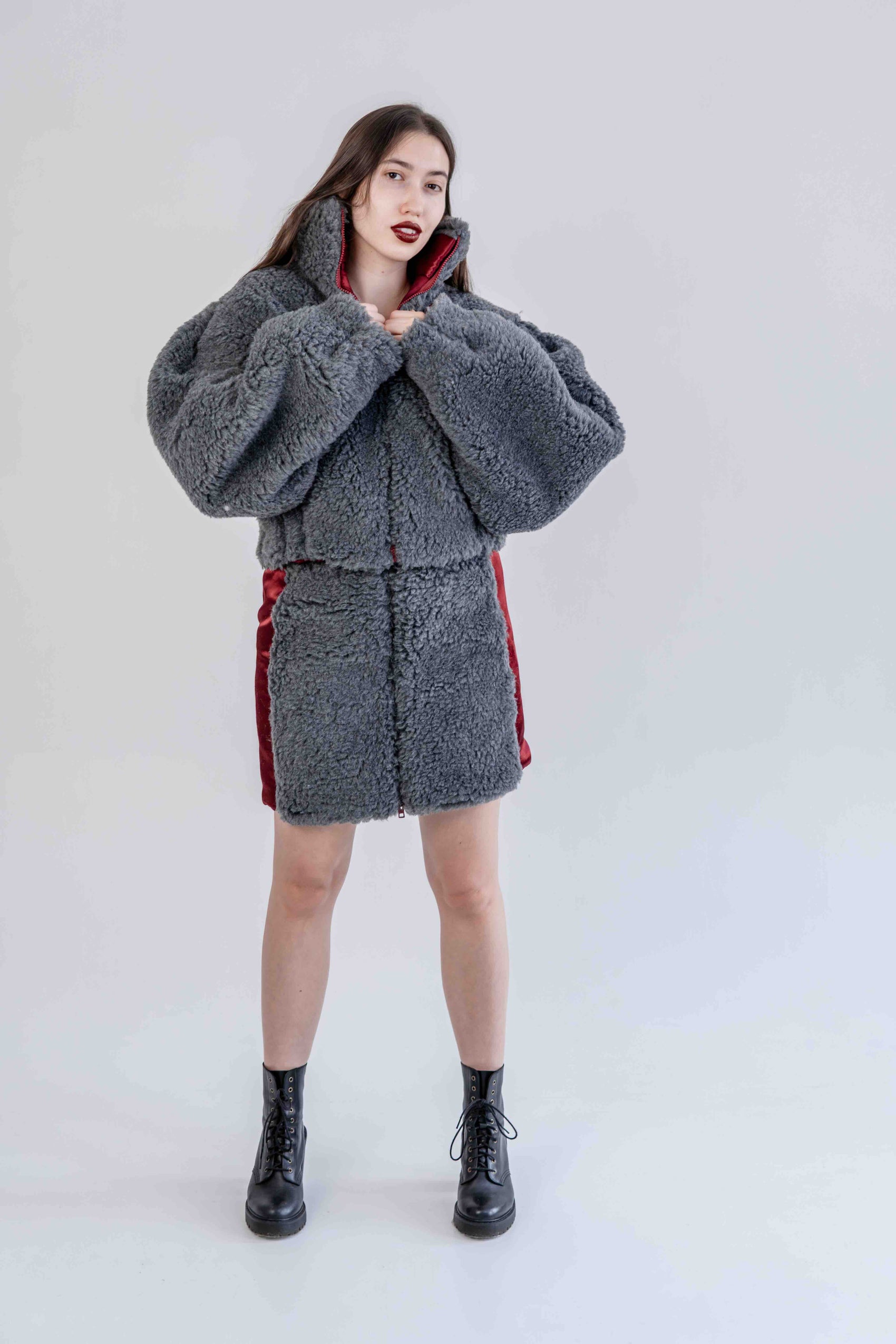 Kurze Wolljacke für Damen - Dunkelgrau