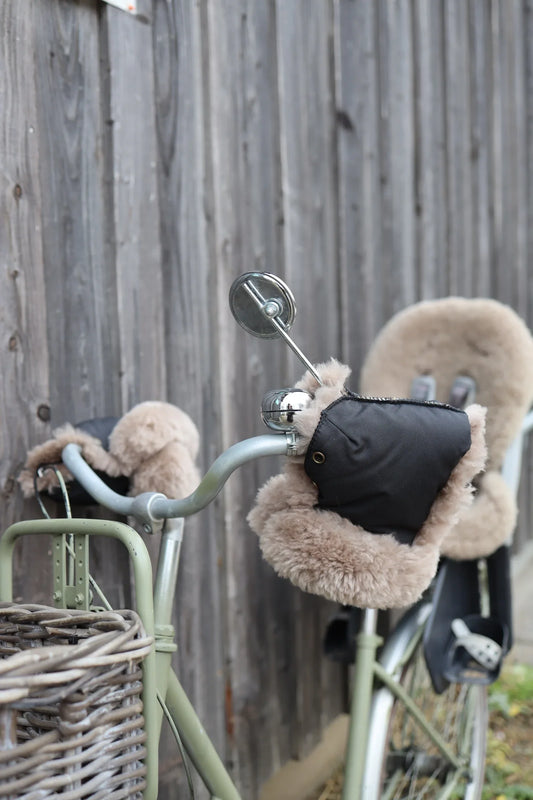 Waterproof Natural Sheepskin Stroller Hand Muffs - Black&Beige - MellowConceptStore