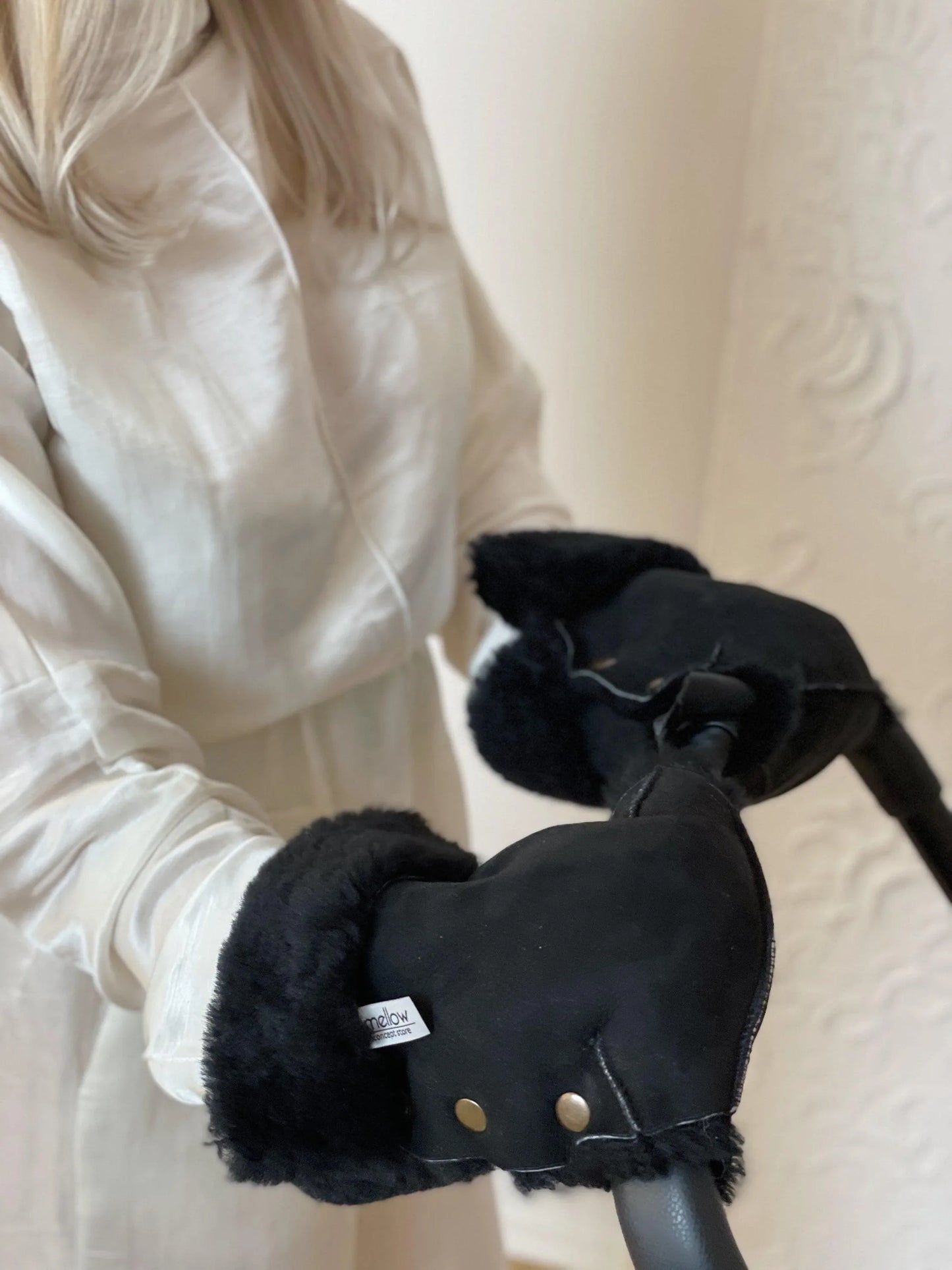 Black Natural Lambskin Stroller Hand Muffs - MellowConceptStore