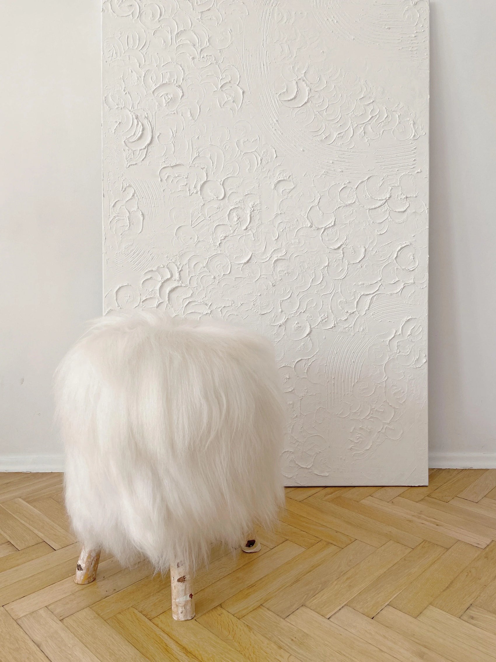 Wooden Natural Sheepskin Stool - MellowConceptStore