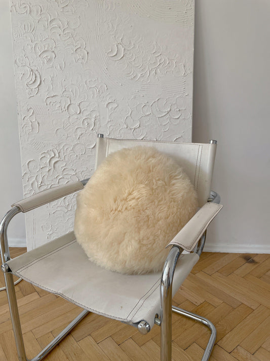 Round Natural Sheepskin Pillow - White - MellowConceptStore