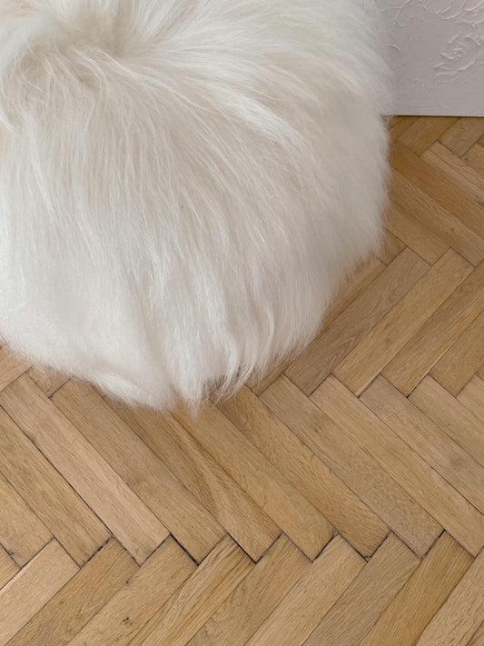 Wooden Natural Sheepskin Stool - MellowConceptStore