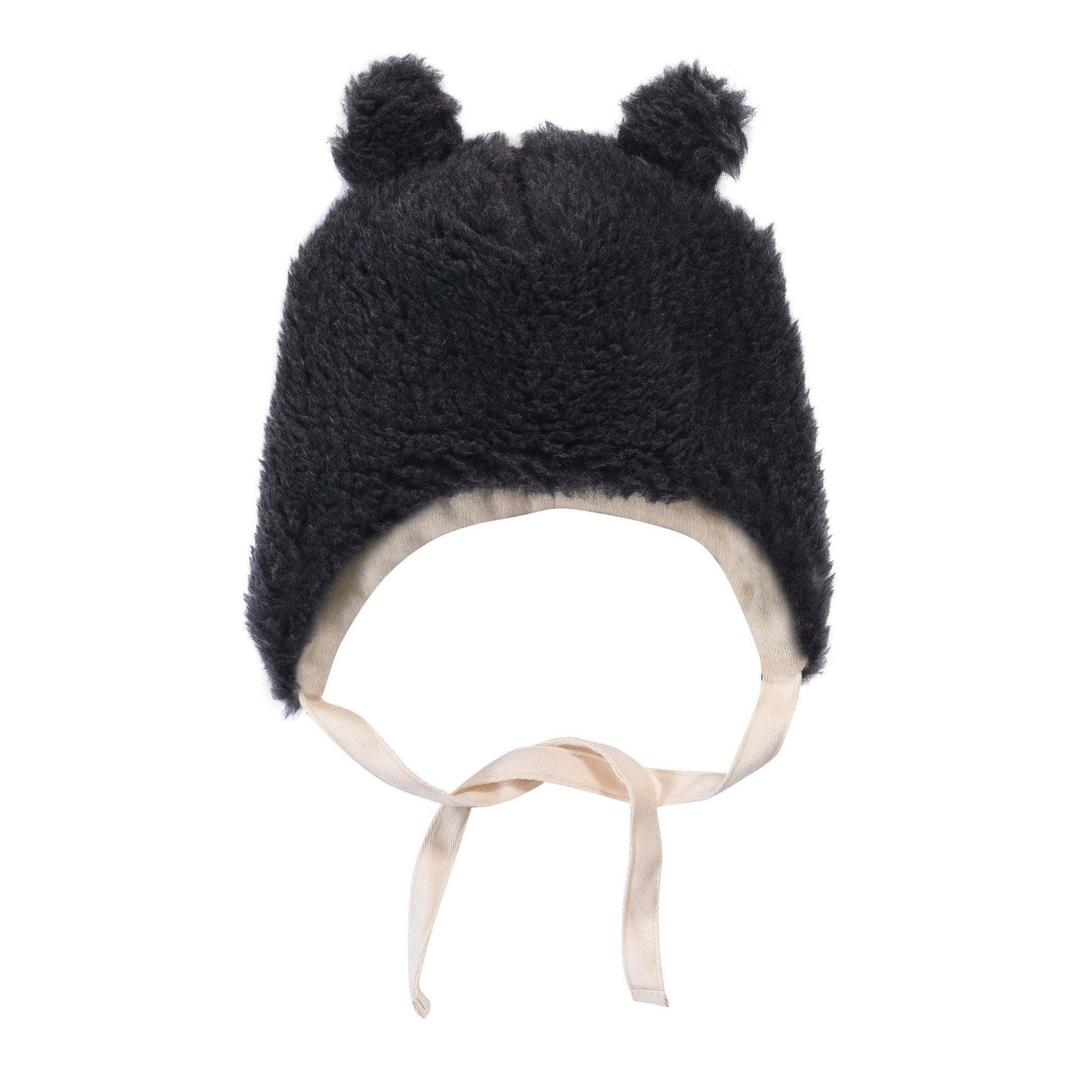 Schwarze Babymütze aus Wolle mit Bärenmotiv