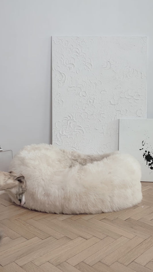 Oval Natural Sheepskin White Pet Bed