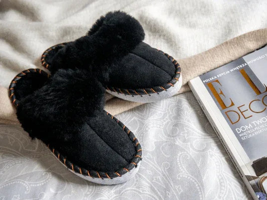 Adult Natural Sheepskin Mules - Black - MellowConceptStore