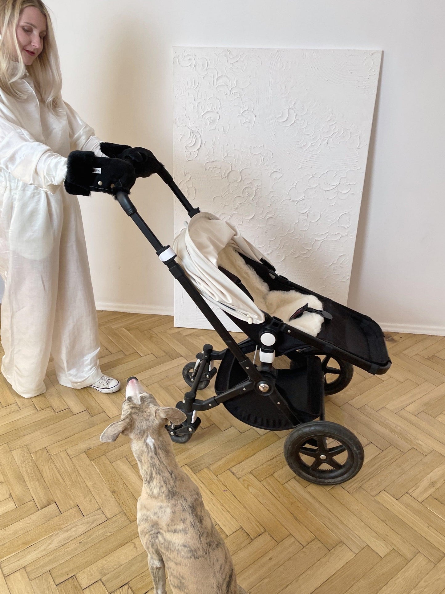 Waterproof Natural Sheepskin Stroller Hand Muffs Black&Brown
