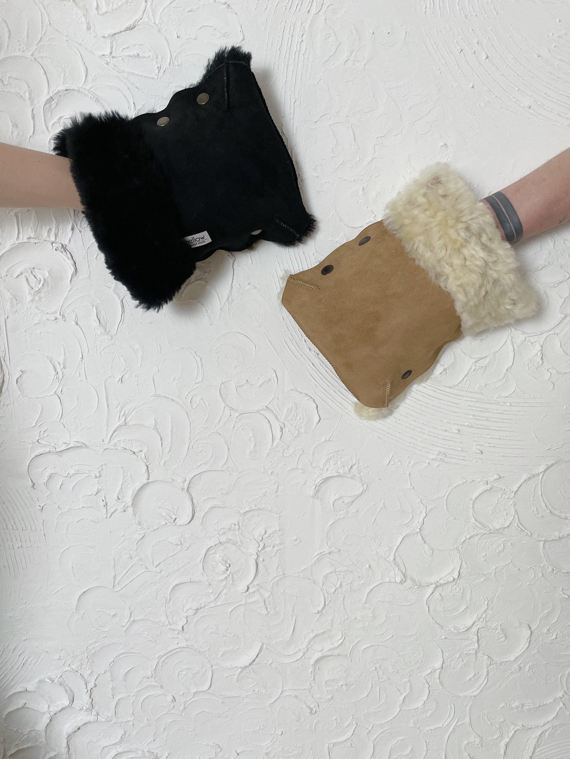 Waterproof Natural Sheepskin Stroller Hand Muffs Black