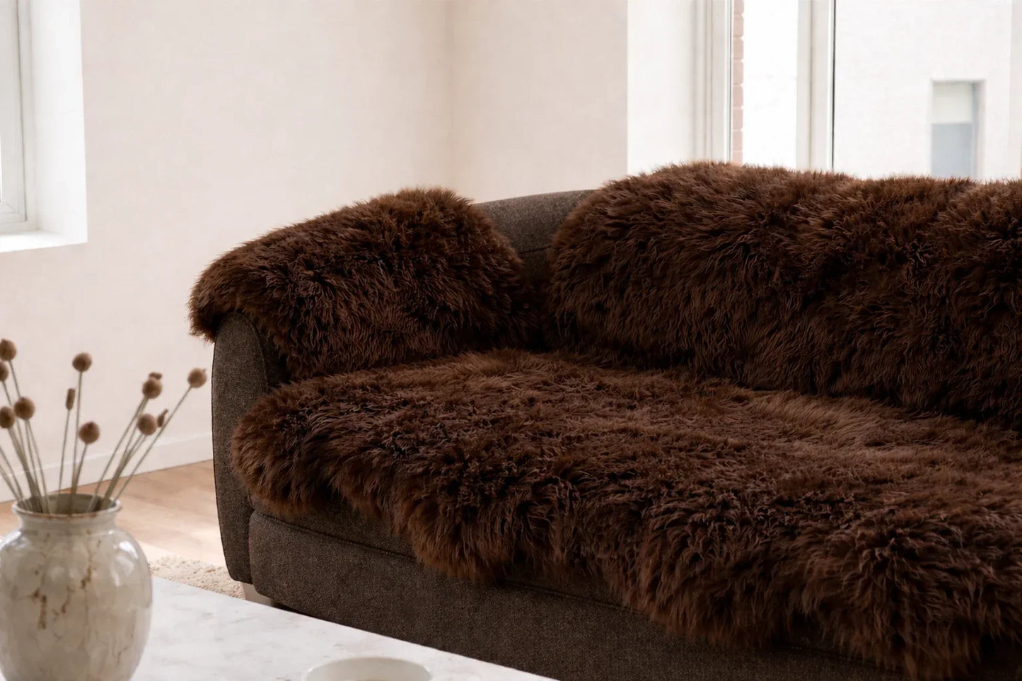 Genuine Brown Sheepskin Couch Cover for Dogs — Natural Sofa Protector (Plastic-Free) - MellowConceptStore