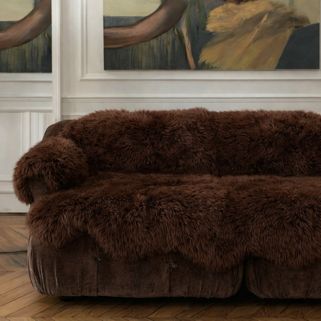 Genuine Brown Sheepskin Couch Cover for Dogs — Natural Sofa Protector (Plastic-Free)