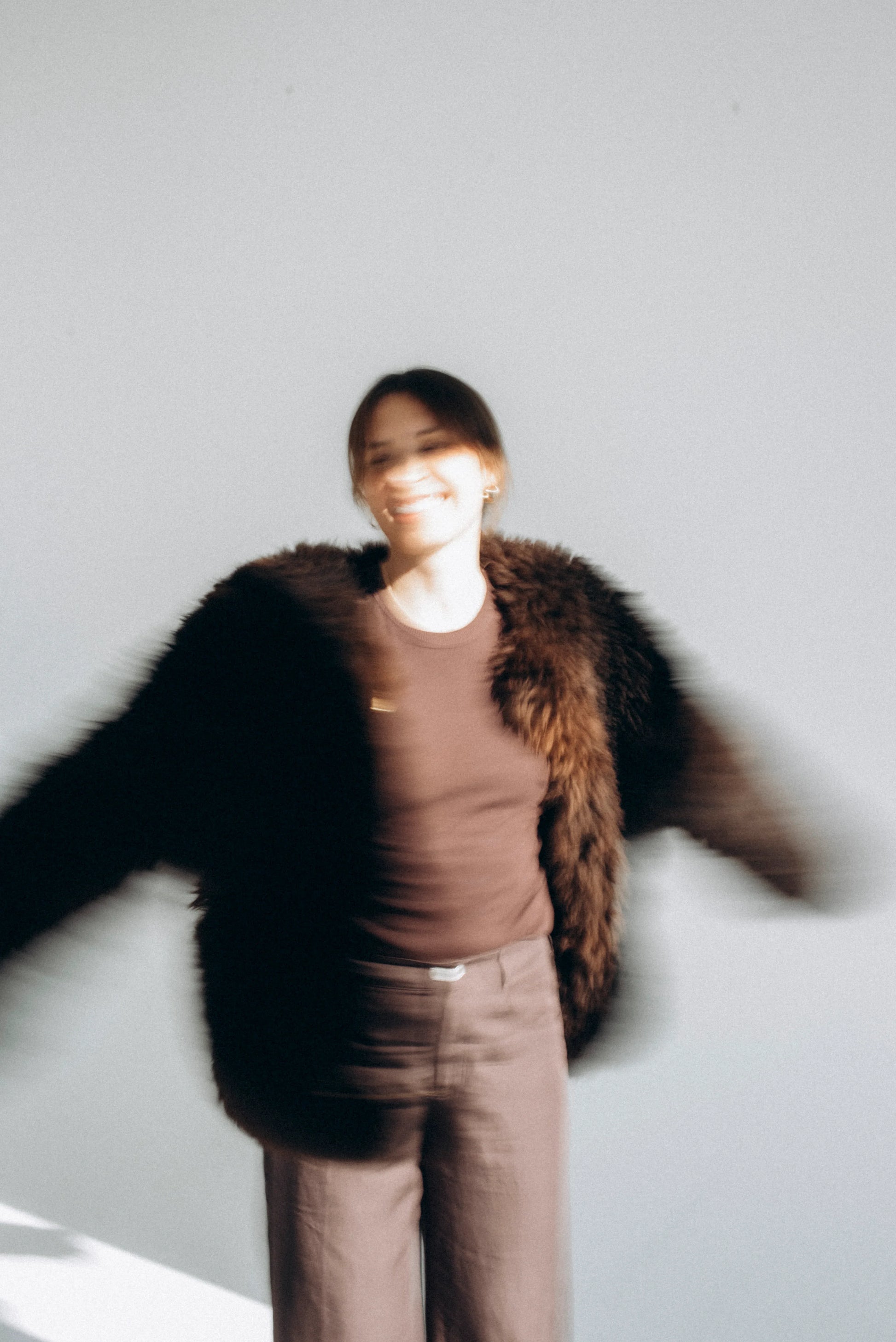 Sheepskin Fur / Coat with Burgundy Silk Lining - Brown - MellowConceptStore