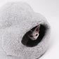 Cat peeking out from a gray fleece pet cave on a white background  | Natural, non‑toxic pet nest for cats and small dogs | Cozy, handmade pet furniture