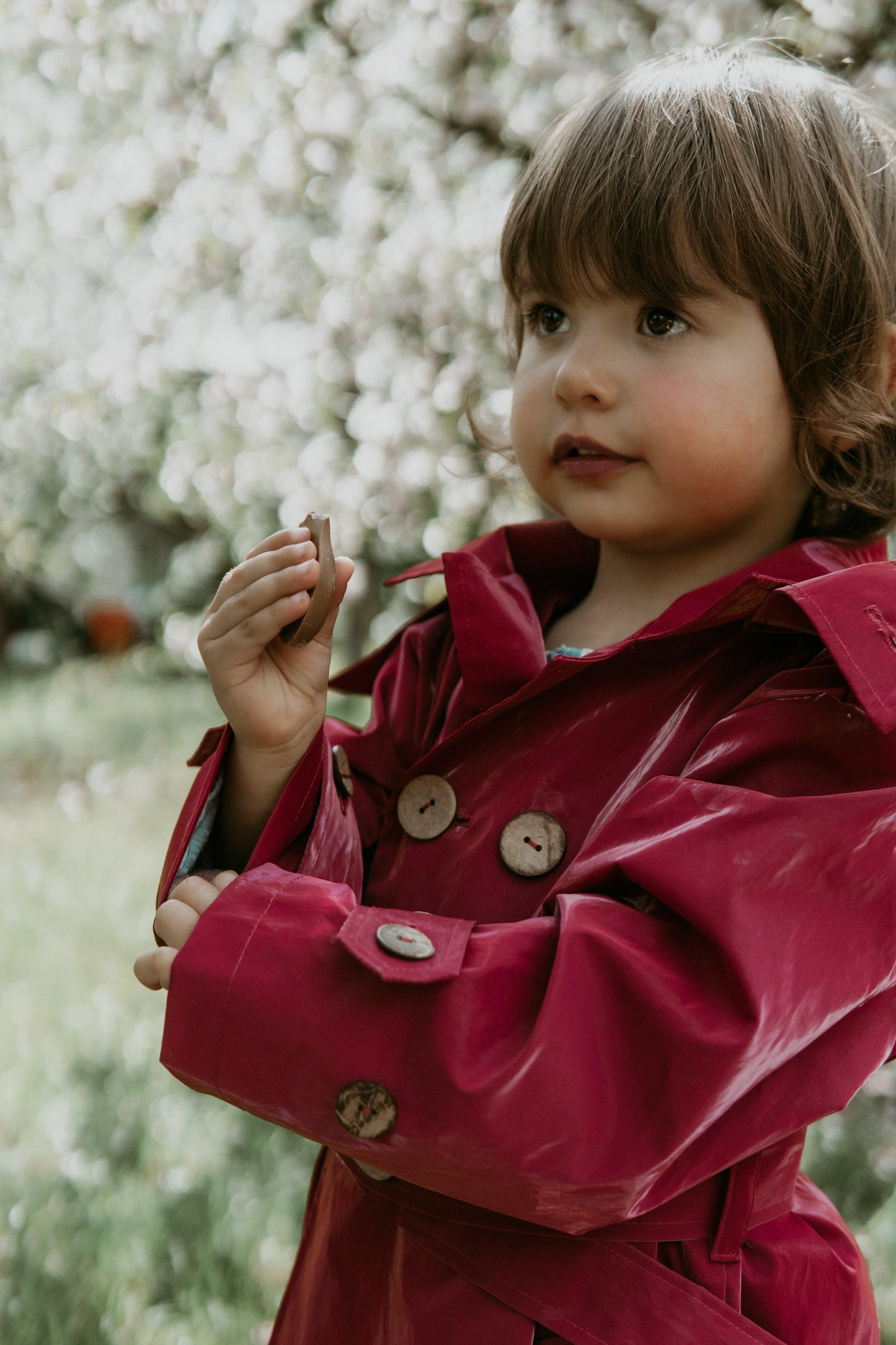 Kid's Trench Coat - Burgundy Red - Cotton