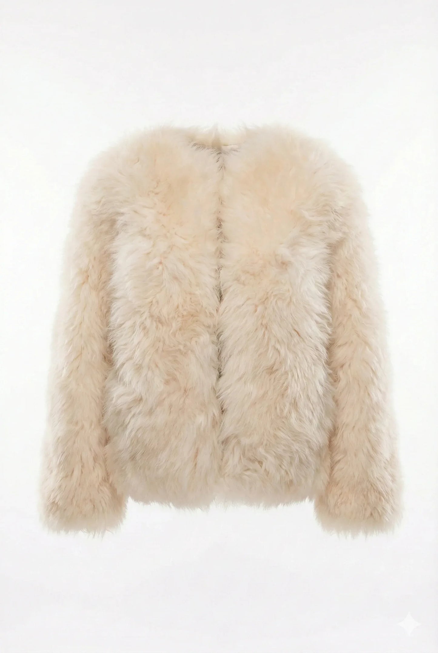 Sheepskin Fur / Coat with Burgundy Silk Lining - White - MellowConceptStore