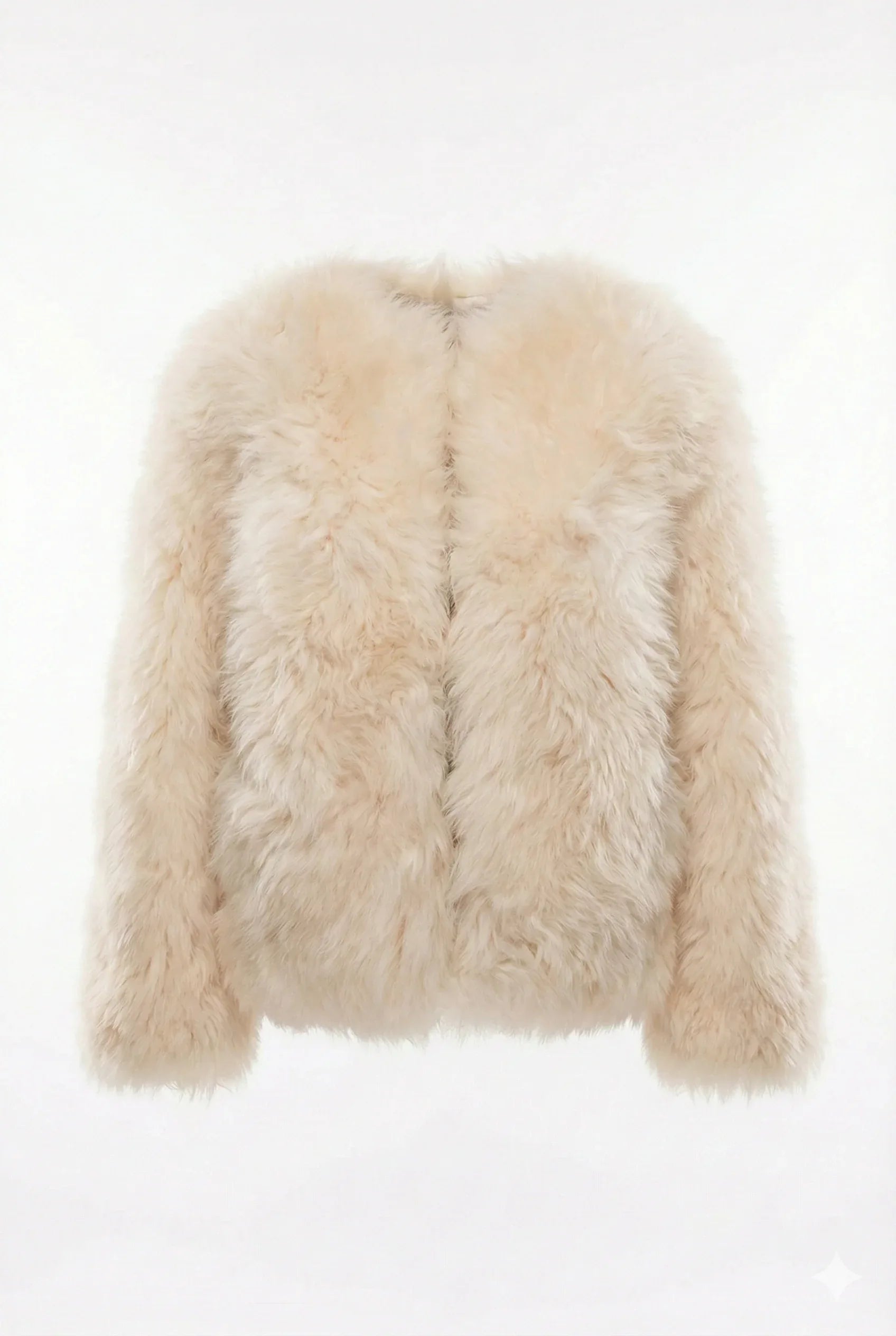 Sheepskin Fur / Coat with Burgundy Silk Lining - White - MellowConceptStore