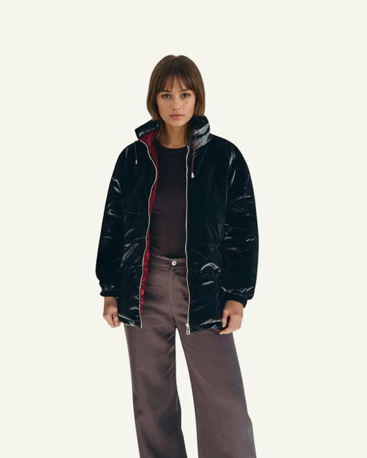 Women's Wool Puff Jacket - Black - Natural, Non-Toxic & Insulated with 100% Wool - MellowConceptStore