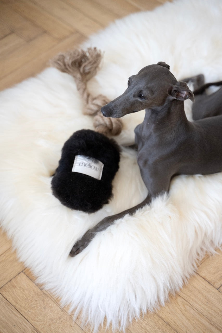 Natural Black Sheepskin Dog Tug Toy  