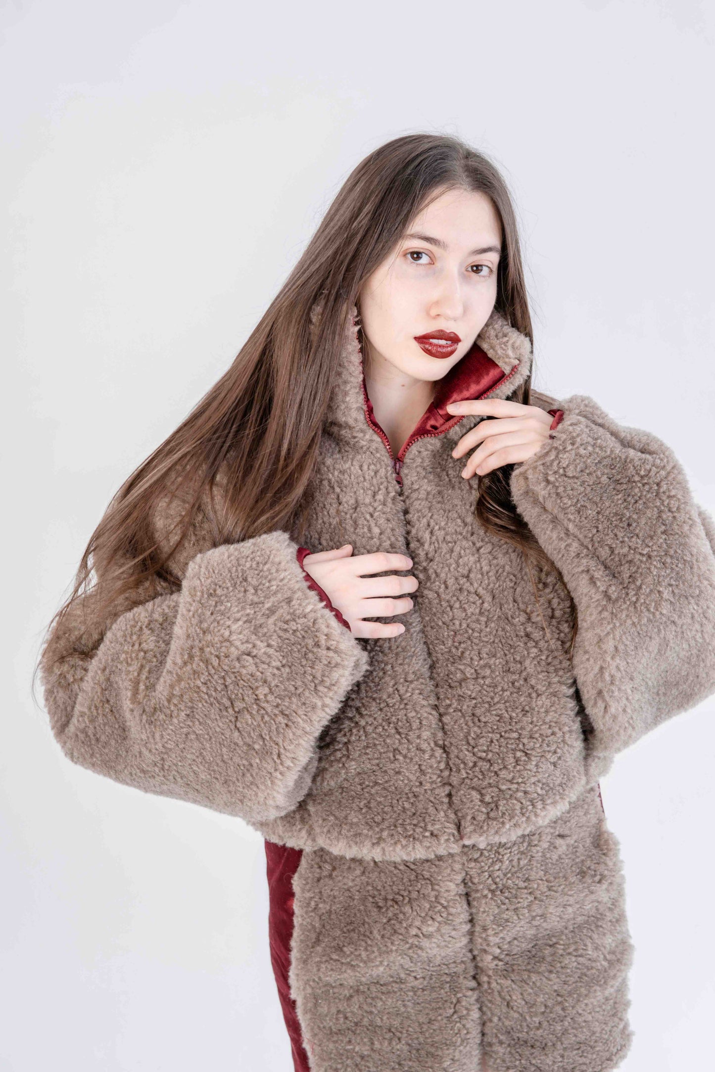 Kurze Wolljacke für Damen - Beige