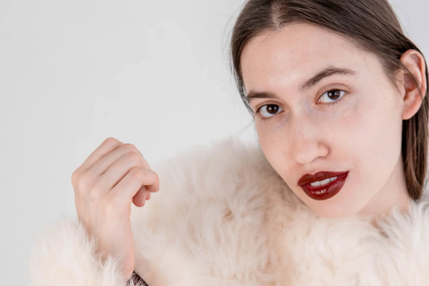 Sheepskin Fur / Coat with Burgundy Silk Lining - White - MellowConceptStore