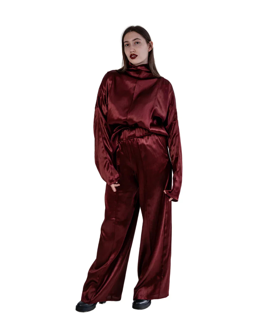 Silk/Cotton Clothing Set - Burgundy - MellowConceptStore