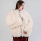 Sheepskin Fur / Coat with Burgundy Silk Lining - White - MellowConceptStore