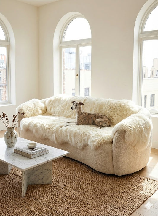 Genuine Ivory Sheepskin Couch Cover for Dogs — Natural Sofa Protector (Plastic-Free)